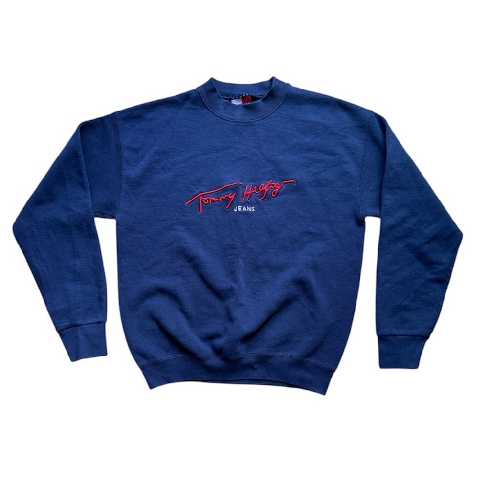 Vintage Navy Blue Tommy Hilfiger Crew Neck Sweatshirt Size M - Picture 3 of 8